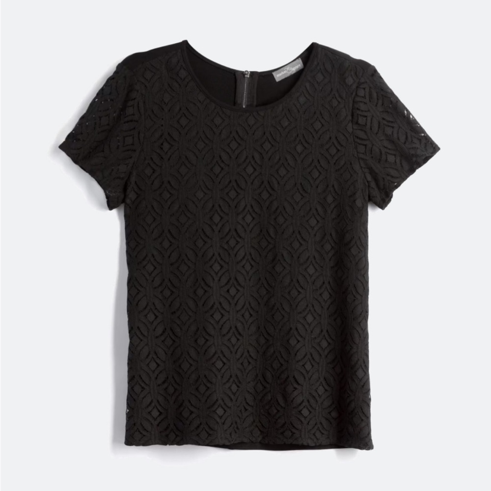 Market & Spruce Black Textured Short Sleeve Top
